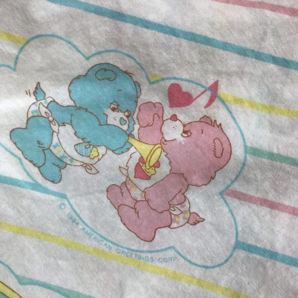 Care Bears Vintage Musical Notes Striped Crib Sheet Made in USA